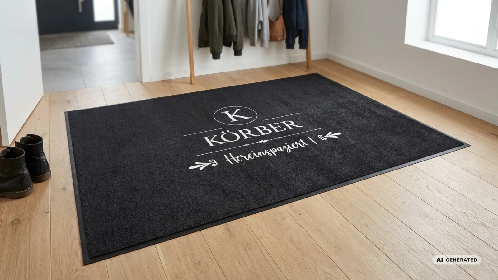 Lange personalisierte Fußmatte nach Maß mit Monogramm im Flur
