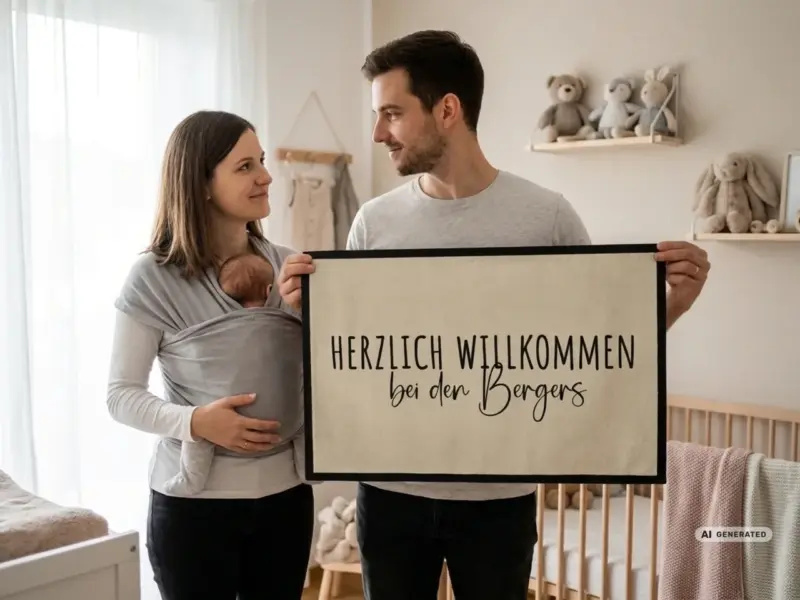 Fußmatte günstig im Sale: Zweizeiler mit Wunschtext wird überreicht