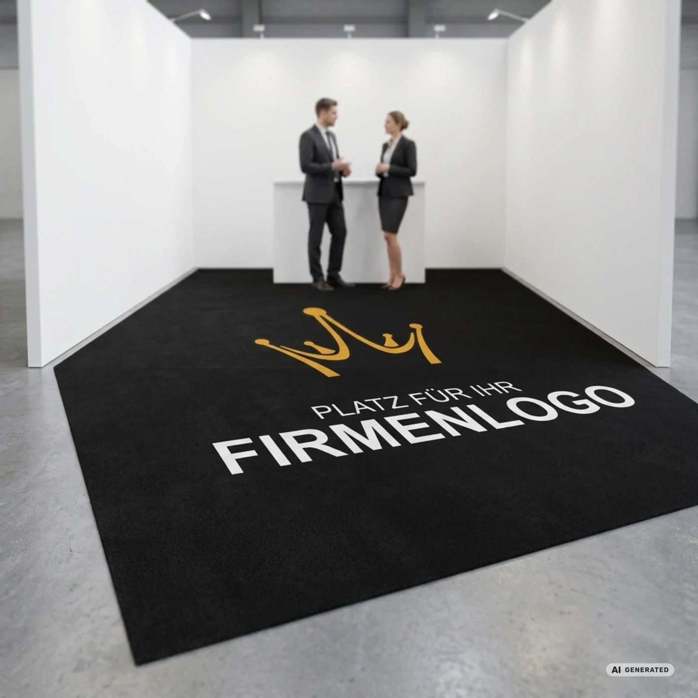 Bedruckter Teppich mit Logo auf einem Messestand